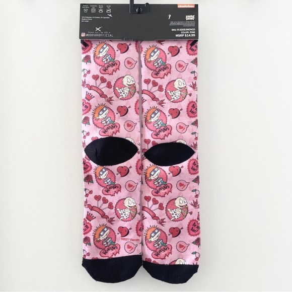 Odd Sox Rugrats Valentines Hearts Pink Crew Socks Men's 6-13 NWT - Picture 2 of 3